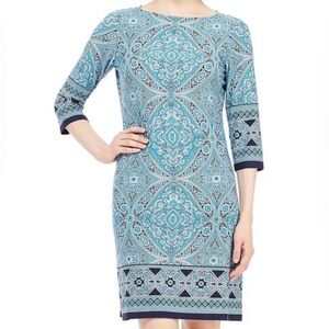 London Times - Short Quarter Sleeve Geo Print Dress